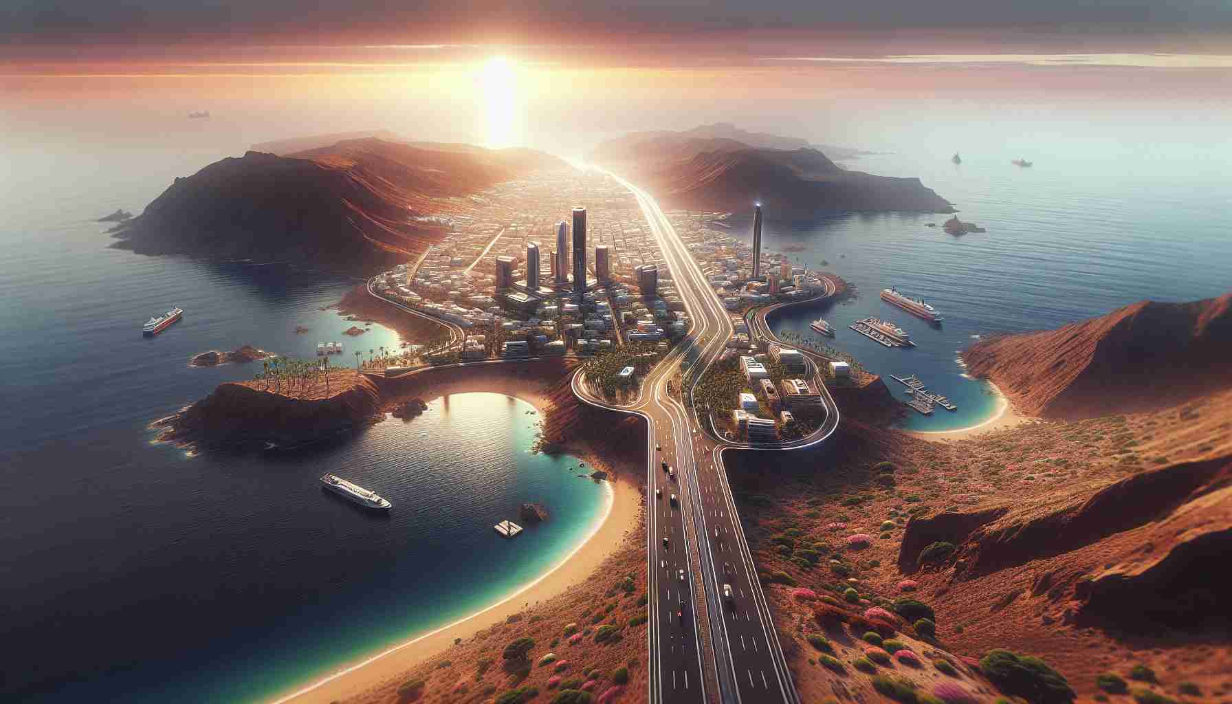 High definition, realistic photograph showcasing a view of the Canary Islands, a strategically important location in the Global Gateway Strategy. The scene captures the islands' potential readiness to undertake a significant leap forward in their role. The image should reflect the anticipation, excitement, and challenge this possibility holds.