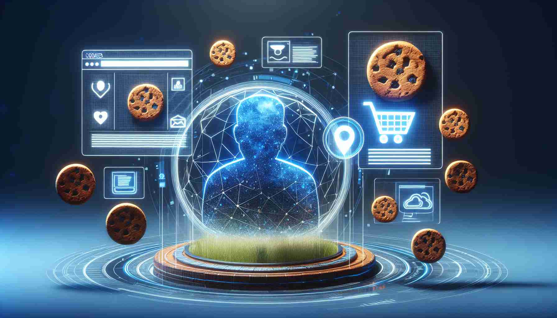 Generate a realistic, high-definition image depicting the concept of a website that 'knows' a user, encapsulating how cookies can transform a person's browsing experience. Illustrate this abstract idea with elements like symbolic representations of cookies, a personalized web page, and user interaction with the system. Ensure that the image carries a sense of digital sophistication.