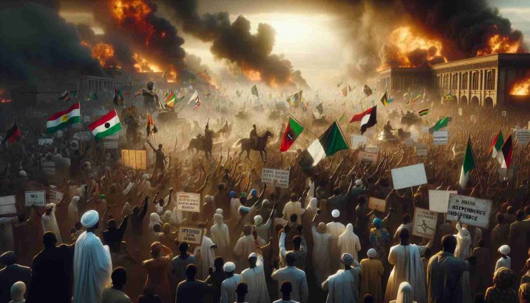 An image portraying a high-definition, realistic depiction of various African nations expressing their desire for independence. The scene captures a multitude of peaceful protests, rallies and gatherings where people of different genders and ages are seen holding placards and banners that resonate with their call against military presence and for sovereignty. The atmosphere is intense, filled with hope, determination and unity, as the call for independence echoes throughout.