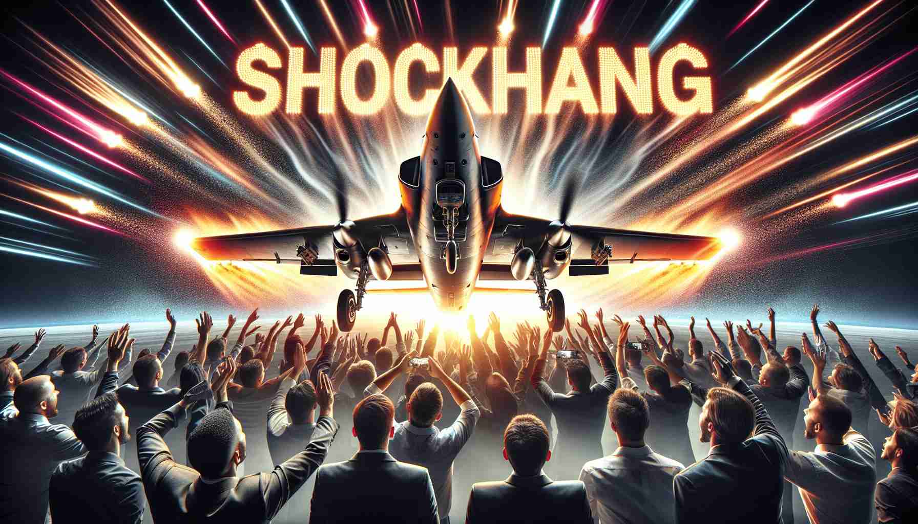 Generate a hyper-realistic, high-definition image of an exciting scene. It showcases the A29 Super Tucano, a popular light attack aircraft, in high demand. Capture the sensation of high-pitched excitement and intense fervor for this product, indicating the enthusiasm for its availability. Also, depict the shocking new deals related to the aircraft being revealed, which significantly contributes to the enthusiasm and demand. Emphasize dramatic lighting and vibrant colors to amplify the sense of urgency and thrilling atmosphere.
