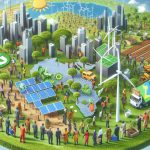 Generate a high-definition and realistic image representing a robust plan by Africa to tackle the climate crisis. This should take into consideration elements such as renewable energy installations, tree planting programs, efficient farming methods, and improved water management systems. Men and women of diverse African descents can be seen actively participating in these initiatives.