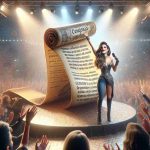 Realistic HD image of a scene where a general Spanish female pop singer rings in the New Year with a powerful message depicted visually as a large scroll unfurling with inspirational words. The festive atmosphere suggests new beginnings. Question: Is this a fresh start?
