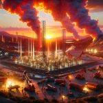 A high-definition, realistic image representing the recent enormous oil discoveries in Namibia. The scene should depict a detailed landscape of Namibia's terrain with deep underground oil reserves being discovered. Several oil derricks can be seen drilling into the earth with a blazing sunset in the backdrop, symbolizing a prosperous future. Commotion around the site signifies the rush and excitement of the major discovery. Emphasize the scale of the operation but also the impact on the environment in this detailed depiction.