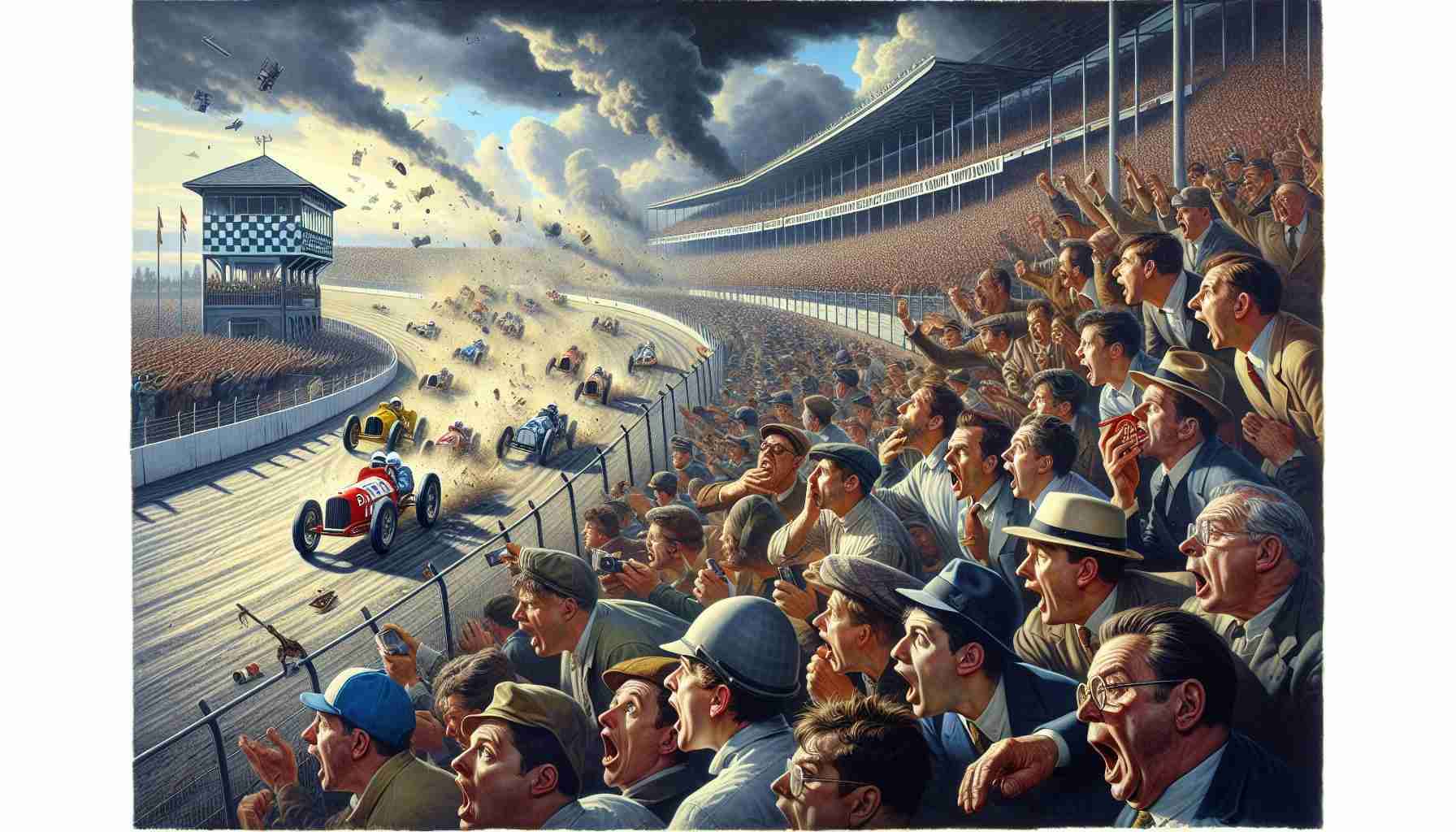 An ultra-high-definition illustration that realistically depicts a riveting event, 'The Shocking Withdrawal'. It is a thrilling scene from a race that has unexpectedly taken a tragic turn. The atmosphere is heavy with tension and shock. The onlookers' faces portray numerous emotions - surprise, disappointment, disbelief. The racing track is riddled with signs of mishap and chaos reflecting the tragic turn in the otherwise adrenaline-filled event.