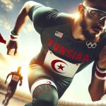 High-definition, realistic image capturing the inspiring journey of a young Tunisian athlete on his path towards the Olympics. Visualize his passion for athletics, training rigorously under the sunny Tunisian skies. Depict his endurance as he overcomes various obstacles and challenges, constantly improving his performance.