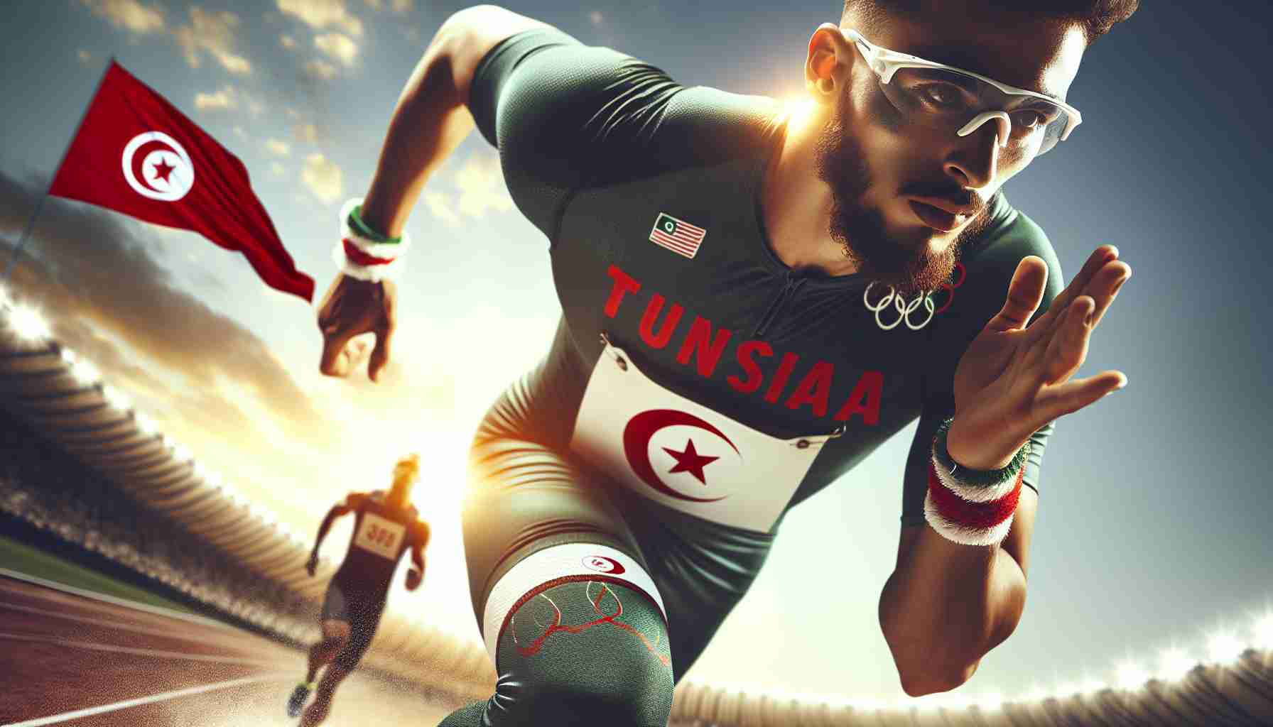 High-definition, realistic image capturing the inspiring journey of a young Tunisian athlete on his path towards the Olympics. Visualize his passion for athletics, training rigorously under the sunny Tunisian skies. Depict his endurance as he overcomes various obstacles and challenges, constantly improving his performance.