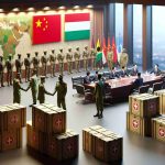 Realistic high-definition image depicting a scenario illustrating China's significant military aid for Africa, potentially representing a new era of cooperation. This could include aspects like crates marked with medical symbols, military officers from both countries meeting in a conference room or a symbolic handshake. Keep in mind that this illustration should capture the essence of this geopolitical development without involving any specific public figures.