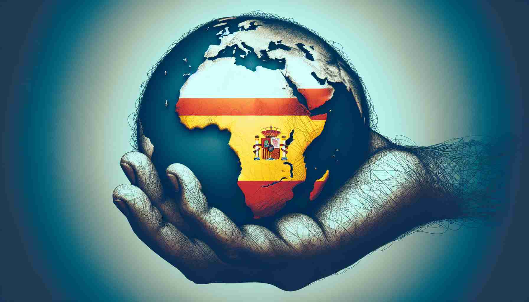 Generate a realistic, high-definition image that symbolically represents Spain's initiative to strengthen diplomatic and economic ties with Africa. Perhaps an image of a hand-mapped globe, with Spain marked or highlighted on one side and Africa on the other. To further emphasize the connection, maybe a bridge or a road can be sketched between the two, symbolizing a path of alliance and a shared future.