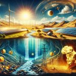Create a highly detailed and realistic image encompassing the concept of untapped energy potential in Africa. Consider illustrating this concept through symbolic elements such as a vast African landscape filled with sunlight, solar panels, wind turbines, and flowing rivers implying hydroelectric power. Additionally, include an underground view showing gold veins representing the rich resources yet to be tapped. Boost these elements with an HD effect to enhance the clarity and realism of the image.