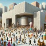A vibrant and bustling Nigerian art scene is about to make a significant impact. An important museum is set to open its doors this coming November. The image should reflect the anticipation and excitement that pervades the air, with a variety of artists of different genders and descents, showcasing their work. The architecture of the museum should blend modern and traditional elements, representing the rich cultural heritage and contemporary spirit of Nigeria. The image should be a high-definition, hyper-realistic representation of this thriving art scene.