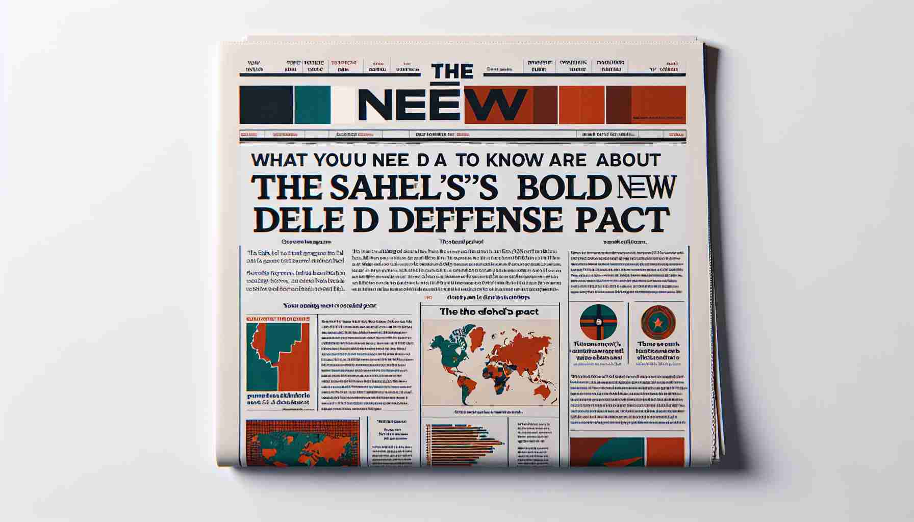 Generate a high-definition, realistic image of a newspaper or a news website front page, featuring a headline that says 'What You Need to Know About the Sahel's Bold New Defense Pact'. The page should also display some text giving an overview of the situation and perhaps an image or infographic depicting the Sahel region and a symbolic representation of a defense pact.