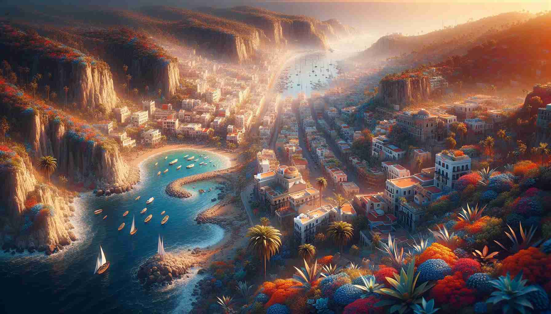 Generate an ultra-high-definition, realistic and detailed image that captures the essence of a stirring tribute. This tribute is a heartfelt homage to fallen heroes, set in the vibrant coastal city of Ceuta. It should depict the poignant beauty of the city and subtly convey emotions of respect, loss, and longing, all wrapped up in a heartfelt tribute, without featuring any specific people or identifiable figures.
